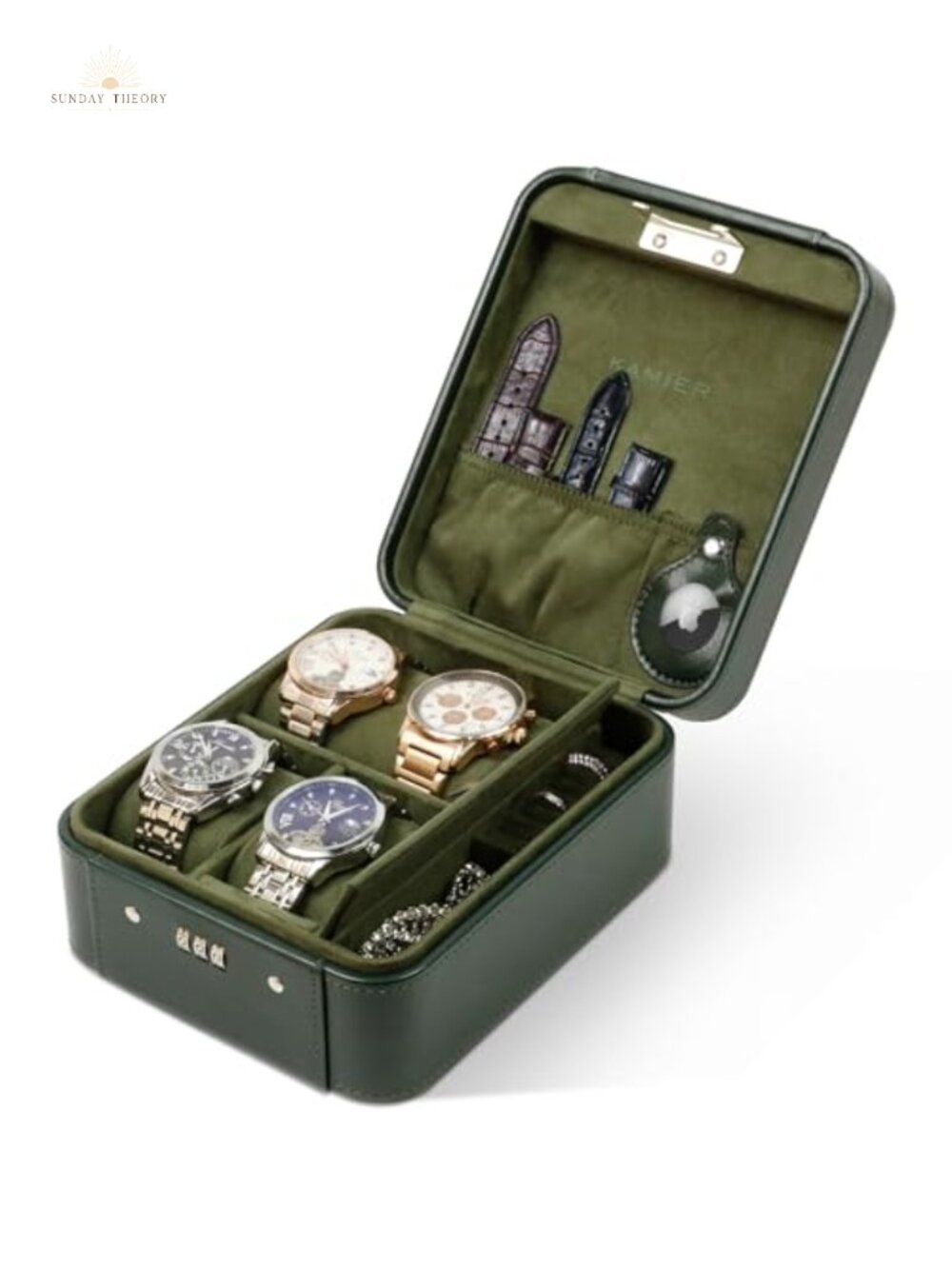 Leather Watch Travel Case with Combination Lock 4 Slot Jewelry Storage